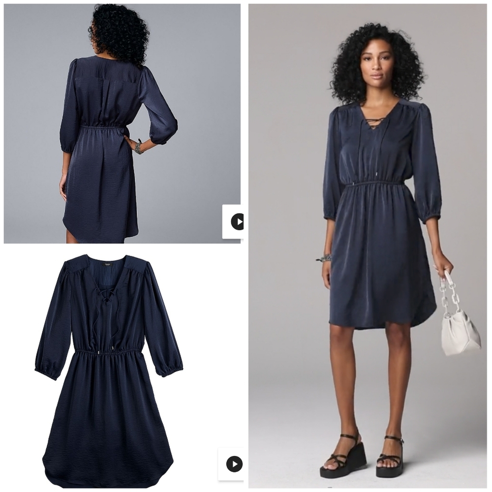 Simply Vera Wang women midi lace-up blue satin dress, size XL